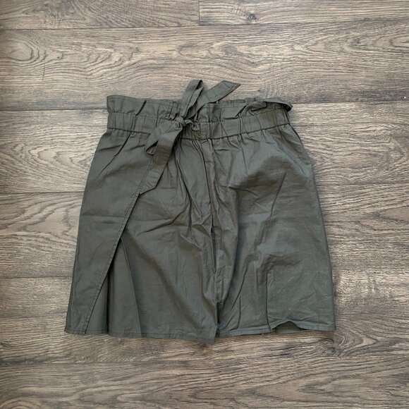 Army Green Mini Skirt with Tie Waist - Picture 3 of 4